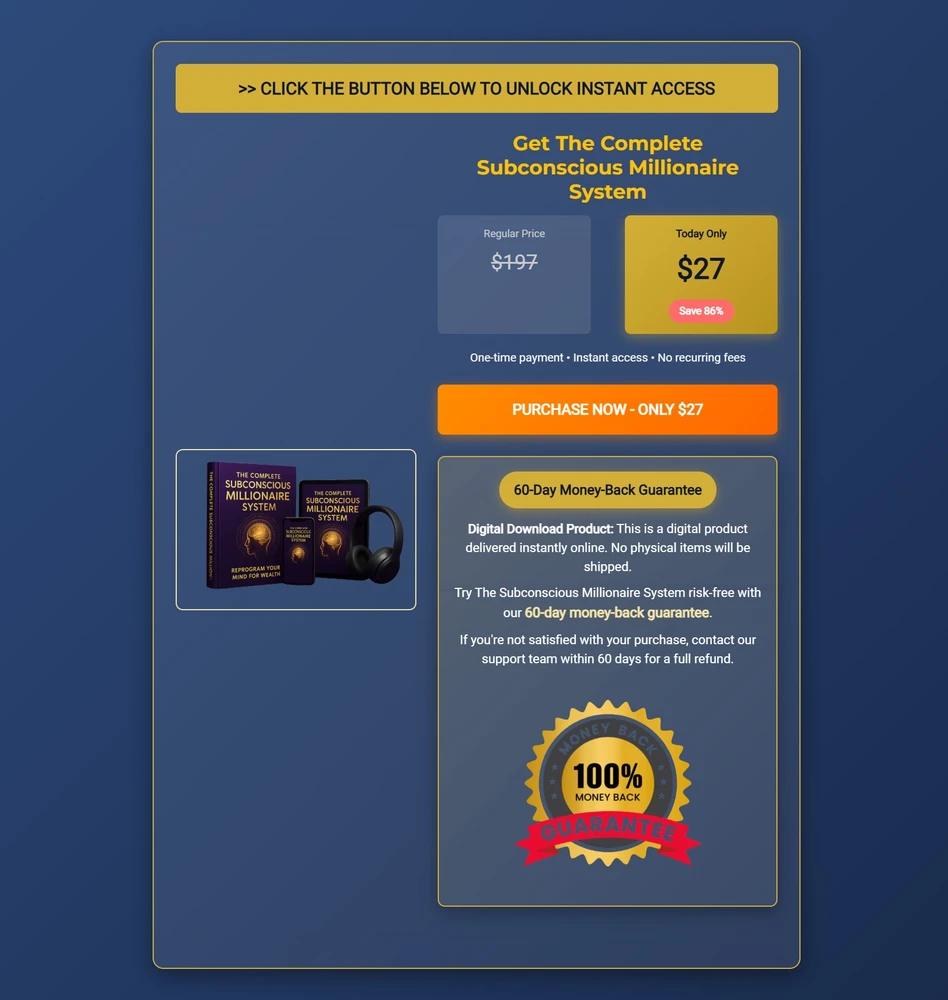 Pricing of subconscious millionaire system, today offer